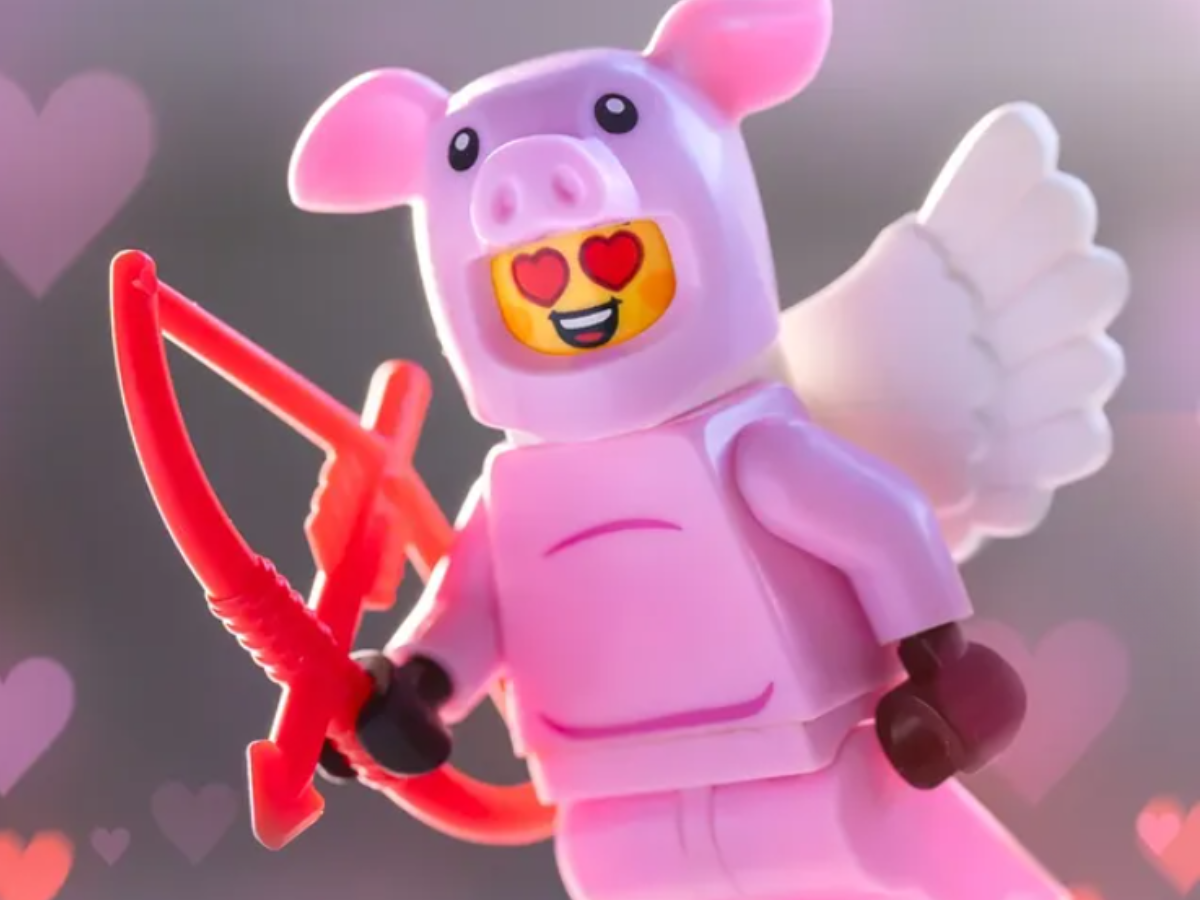 Lego figure of a Lego figure dressed as a flying pig. Photo by Instagram creater @siwaddington